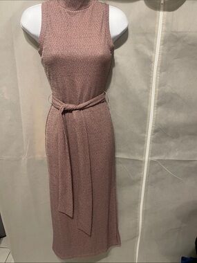 ASOS Dusty Rose Sleeveless Knit Midi Dress with Tie Belt